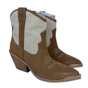 Dolce Vita Nashe Western Boots Women's 9 Tan Leather Ivory Pointed Toe Pull On